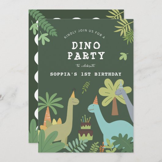 Dino Buddies Birthday Bash Einladung (Vorne/Hinten)