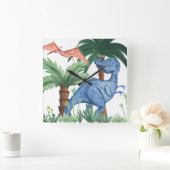 Dino Buddies I Quadratische Wanduhr (Zuhause)