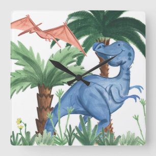 Dino Buddies I Quadratische Wanduhr