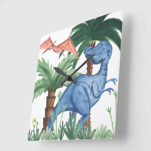 Dino Buddies I Quadratische Wanduhr (Winkel)