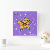 Dino-Buddies™ Square Wall Clock – Rollo™ w/Star Quadratische Wanduhr (Zuhause)