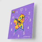 Dino-Buddies™ Square Wall Clock – Rollo™ w/Star Quadratische Wanduhr (Winkel)