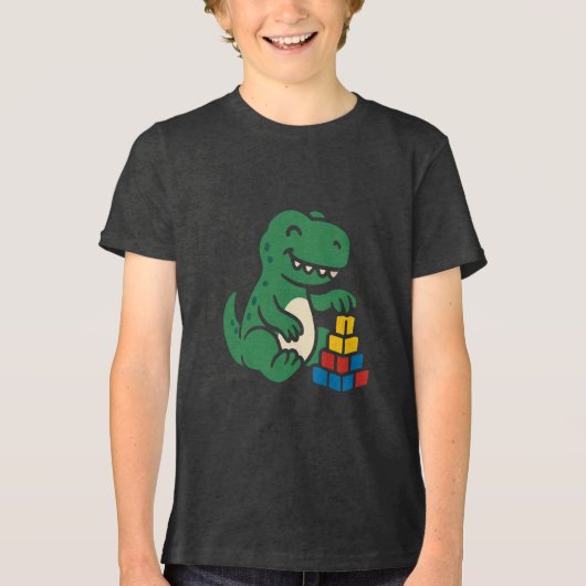 Dino Building Blocks Fun Tri-Blend Shirt (Vorderseite)