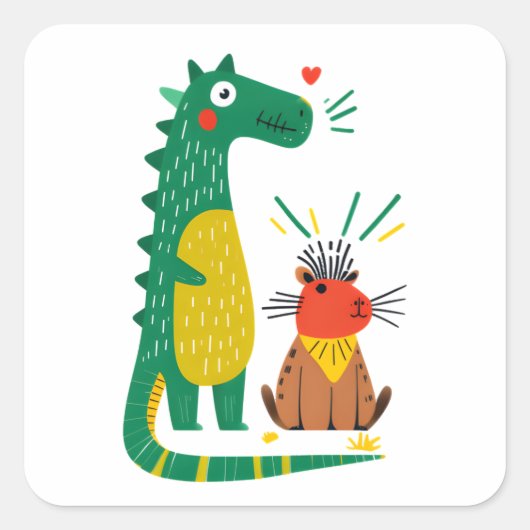 Dino & Capy Quadratischer Aufkleber (Vorderseite)