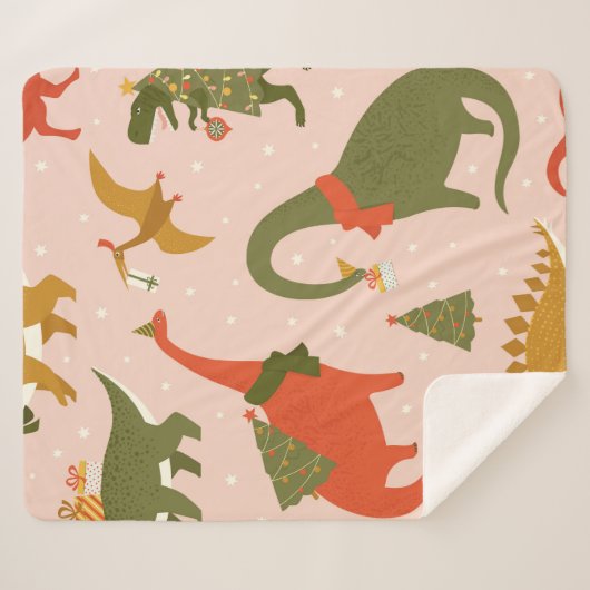 Dino Christmas Party Tree Rex. Dinosaur in Santa H Sherpadecke (Vorderseite (Horizontal))