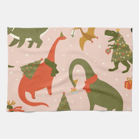 Dino Christmas Party: Tree Rex Geschirrtuch (Horizontal)