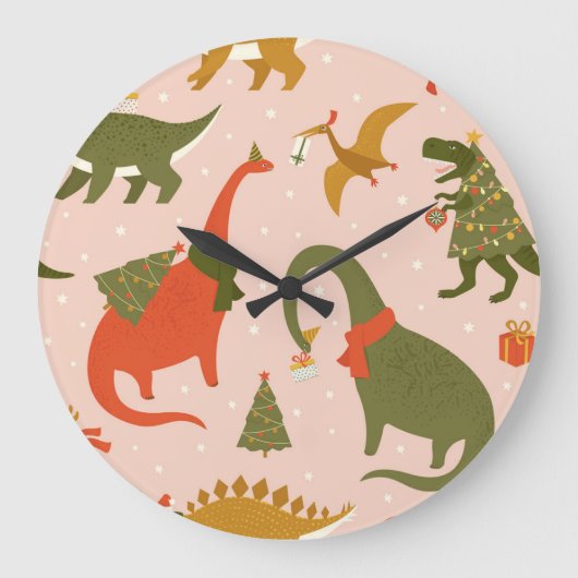 Dino Christmas Party: Tree Rex Große Wanduhr (Vorderseite)