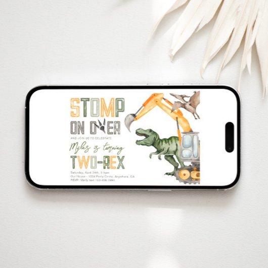 Dino Construction 2. Geburtstag Einladung