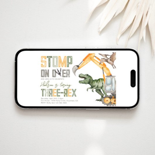Dino Construction 3. Geburtstag Einladung