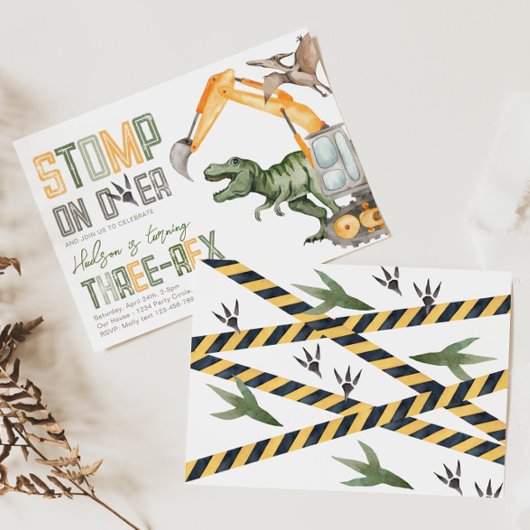 Dino Construction 3. Geburtstag Einladung