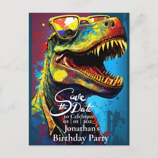 Dino Cool T-Rex Save the Date Postkarte (Vorderseite)
