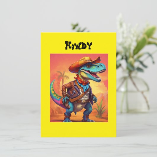 Dino Cowboy Einladung (Stehend Vorderseite)