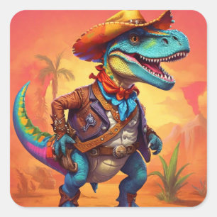 Dino Cowboy Quadratischer Aufkleber