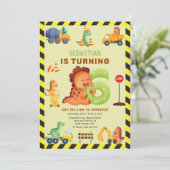 Dino Crew 6. Geburtstag Bau Dinosaurier Einladung (Stehend Vorderseite)