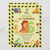 Dino Crew 6. Geburtstag Bau Dinosaurier Einladung (Vorne/Hinten)