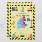 Dino Crew 8. Geburtstag Bau Dinosaurier Einladung (Vorne/Hinten)