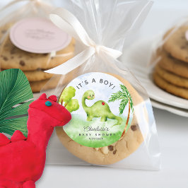 Dino Delight Baby Dusche Es ist ein Boy Classic Ro Runder Aufkleber