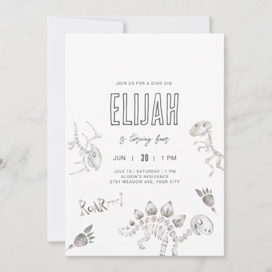 Dino Dig Birthday Einladung (Vorderseite)