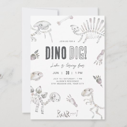 Dino Dig Birthday Einladung (Vorderseite)
