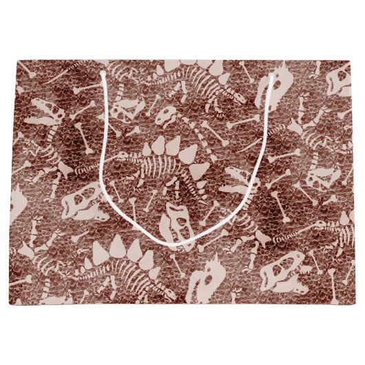 Dino Dig braun Große Geschenktüte (Vorderseite)