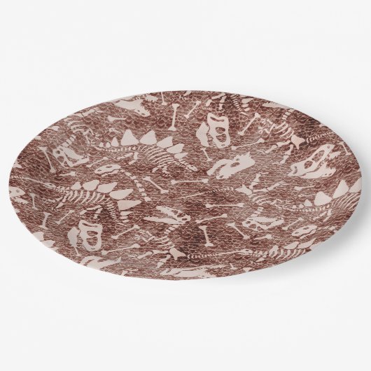 Dino Dig braun   Pappteller (Schrägansicht)