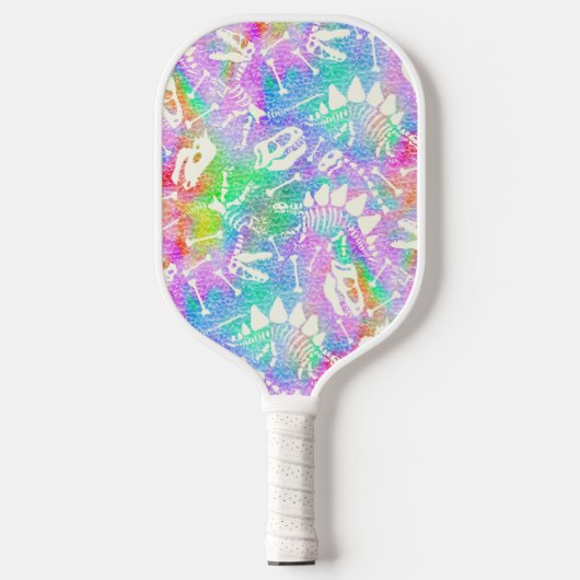 Dino Dig Regenbogen Pickleball Schläger (Vorderseite)