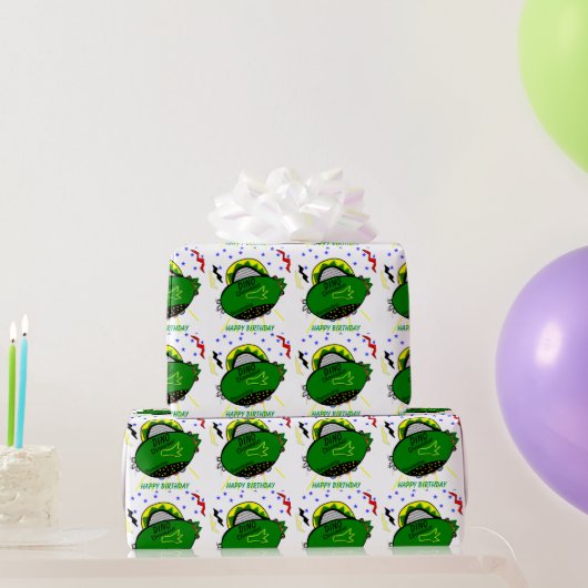 Dino Dinosaur Grünes Raumschiff Sterne Geburtstag Geschenkpapier (Partygeschenke)
