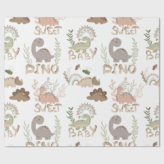 Dino-Dinosaurier in skandinavischem Stil Packpapie Geschenkpapier (Flach)