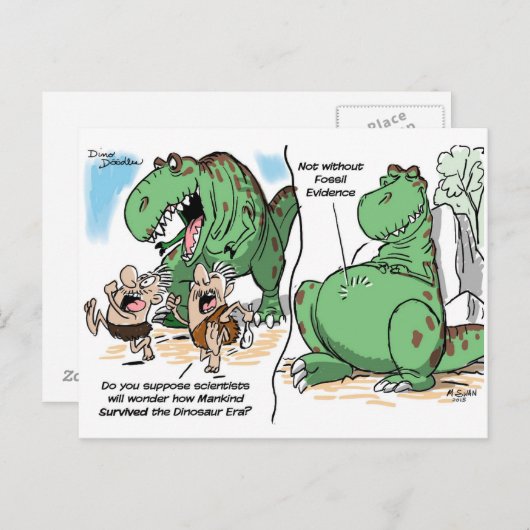 Dino Doodle Cartoon Postkarte (Vorne/Hinten)
