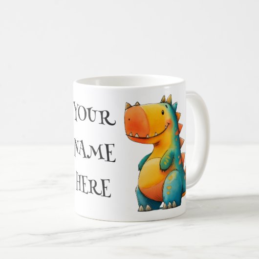 Dino Dreams – Personalised Whimsical Dinosaur Kaffeetasse (VorderseiteRechts)