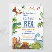 Dino drei rex 3. Jungen Dinosaurier Geburtstagsfei Einladung (Vorderseite)