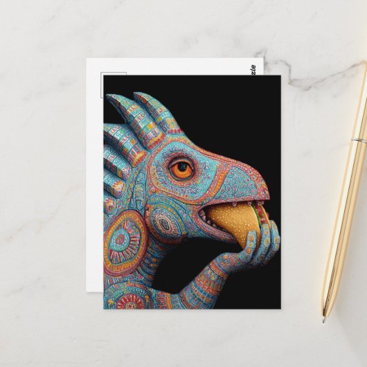 Dino eating Taco Postkarte (Vorderseite/Rückseite Beispiel)