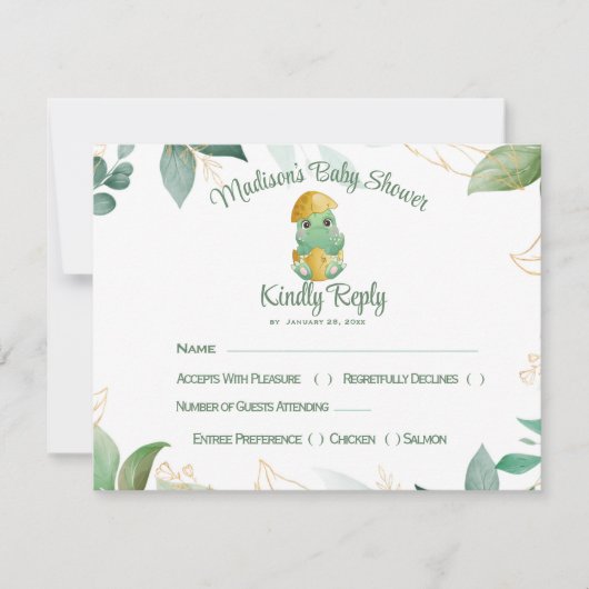 Dino Ei Baby Showcard RSVP Karte (Vorderseite)