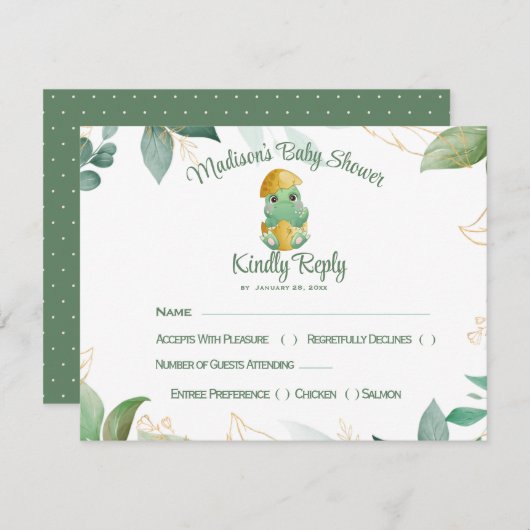 Dino Ei Baby Showcard RSVP Karte (Vorne/Hinten)