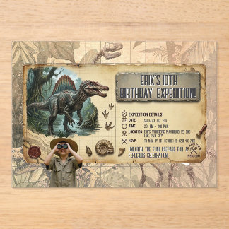 Dino-Expedition Spinosaurus Jungen 10. Geburtstag Acryleinladungen