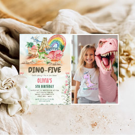 Dino-Five Dinosaur Girl 5. Geburtstagsparty-Foto Einladung