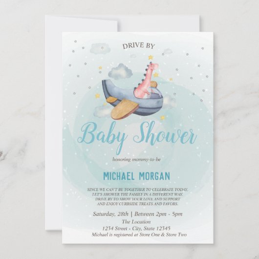 Dino-Flugzeug mit Babydusche Einladung (Vorderseite)