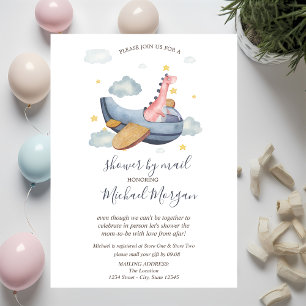Dino-Flugzeug, Wolken, Punkte Baby Shower per Post Einladung