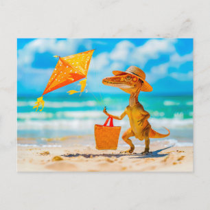 Dino Flying Kite am Strand Feiertagspostkarte