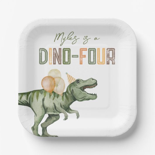 Dino Four Birthday Party Teller (Vorderseite)
