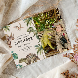 Dino-Four Dinosaur 4. Geburtstags-Foto Einladung