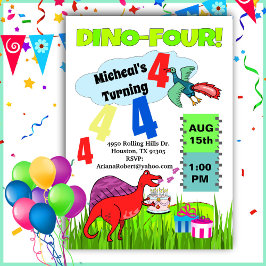 Dino Four Dinosaur Junge 4. Geburtstag Einladung