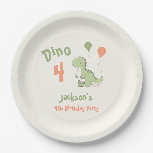 Dino Four Dinosaurier 4. Geburtstags-Party Pappteller (Vorderseite)