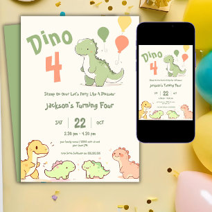 Dino Four Luftballon Einladung zum 4. Geburtstag
