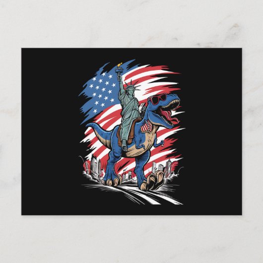 Dino Freiheitsstatue 4. Juli Amerikanische Flagge Postkarte (Vorderseite)