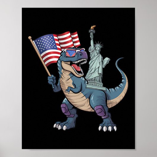 Dino Freiheitsstatue 4. Juli Funny Boys Amer Poster (Vorne)