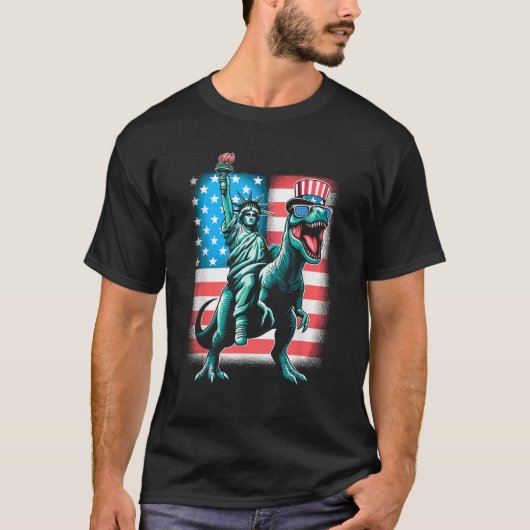 Dino Freiheitsstatue 4. Juli Jungs Amerikaner F T-Shirt (Vorderseite)