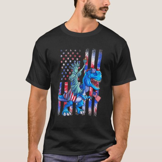 Dino Freiheitsstatue 4. Juli Shirt Boys Amer (Vorderseite)