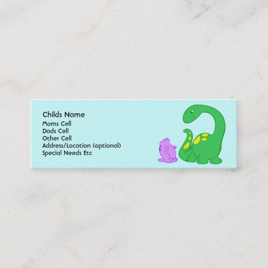 Dino-Freund-Kind Identifikation Telefonnummerkarte (Vorderseite)