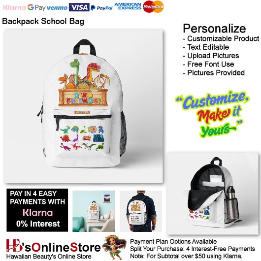 Dino Friends Backpack Print Cut Sew School Bag 12 Bedruckter Rucksack